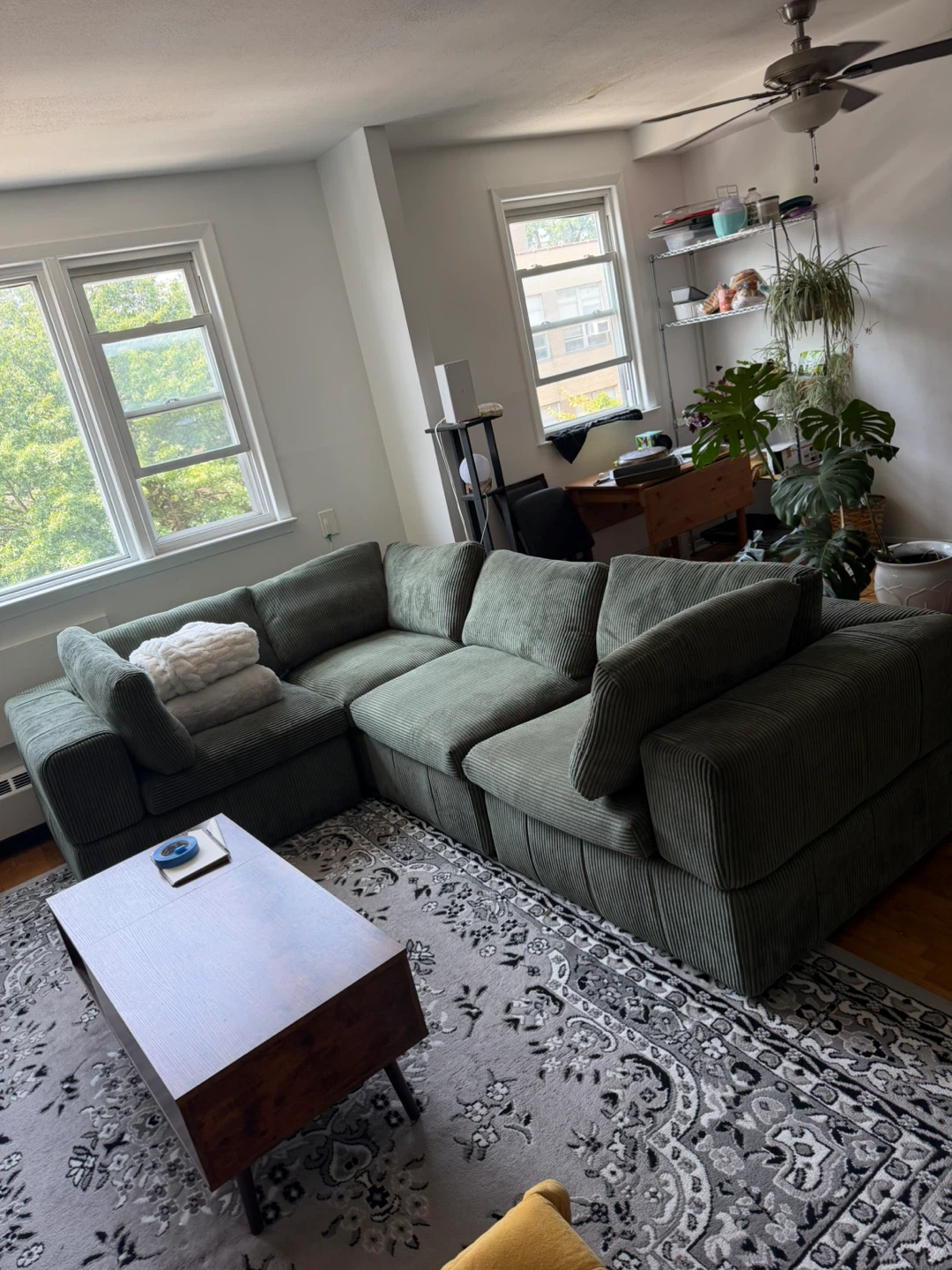 Green Corduroy Sectional Sofa - photo 2