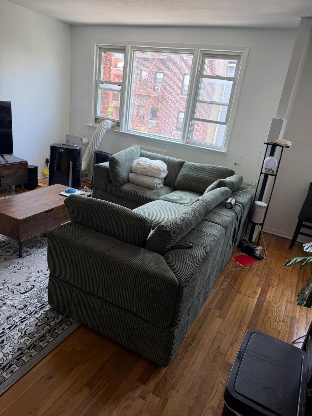 Green Corduroy Sectional Sofa - photo 3