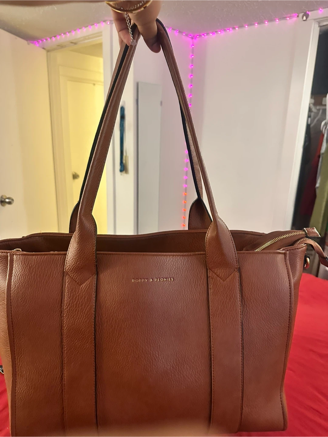 Poppy & Peonies -Multitasker tote bag in Chestnut
