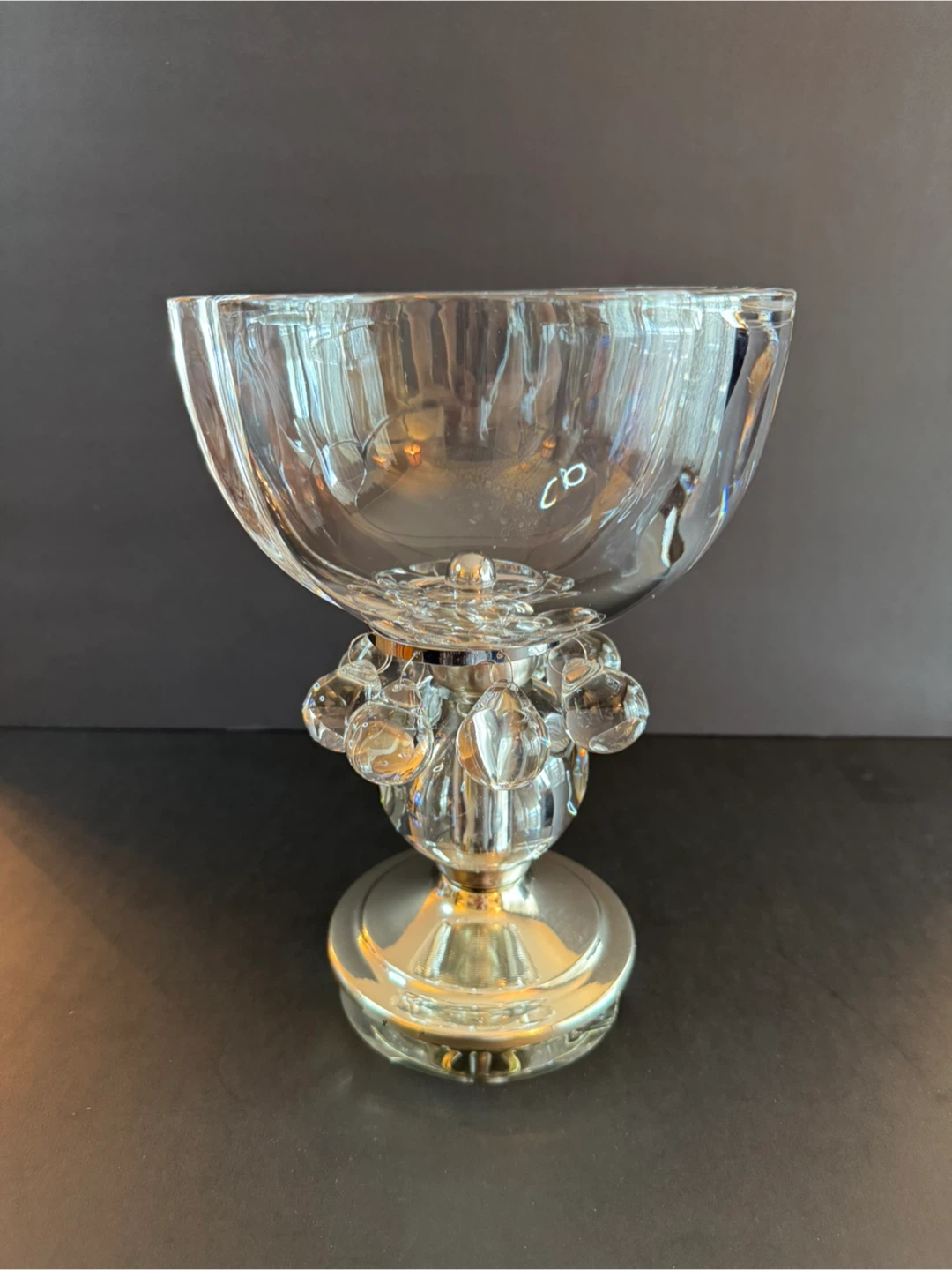 Clear Crystal Footed Bowl with Silver Base