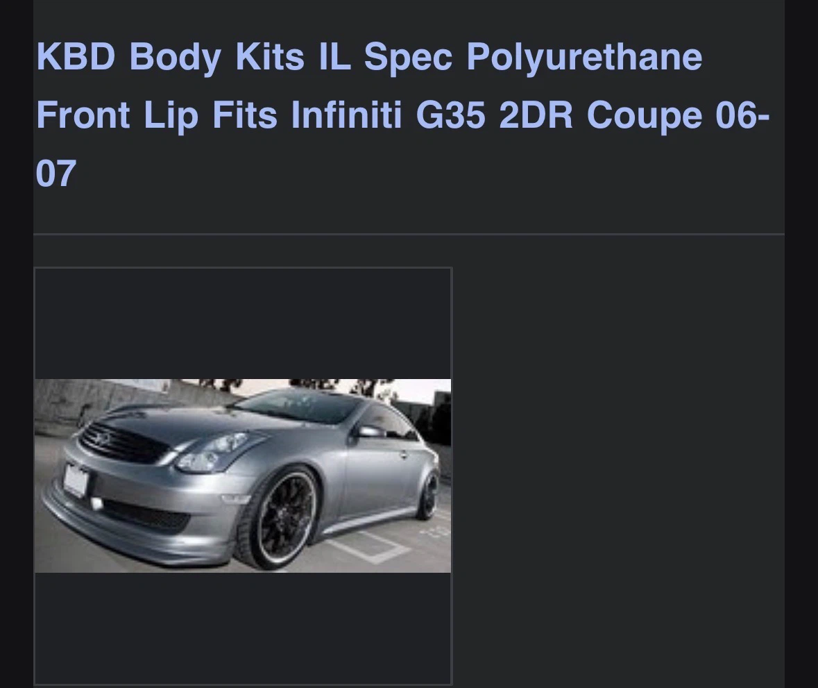 KBD Body Kits IL Spec Front Lip for Infiniti G35 06-07