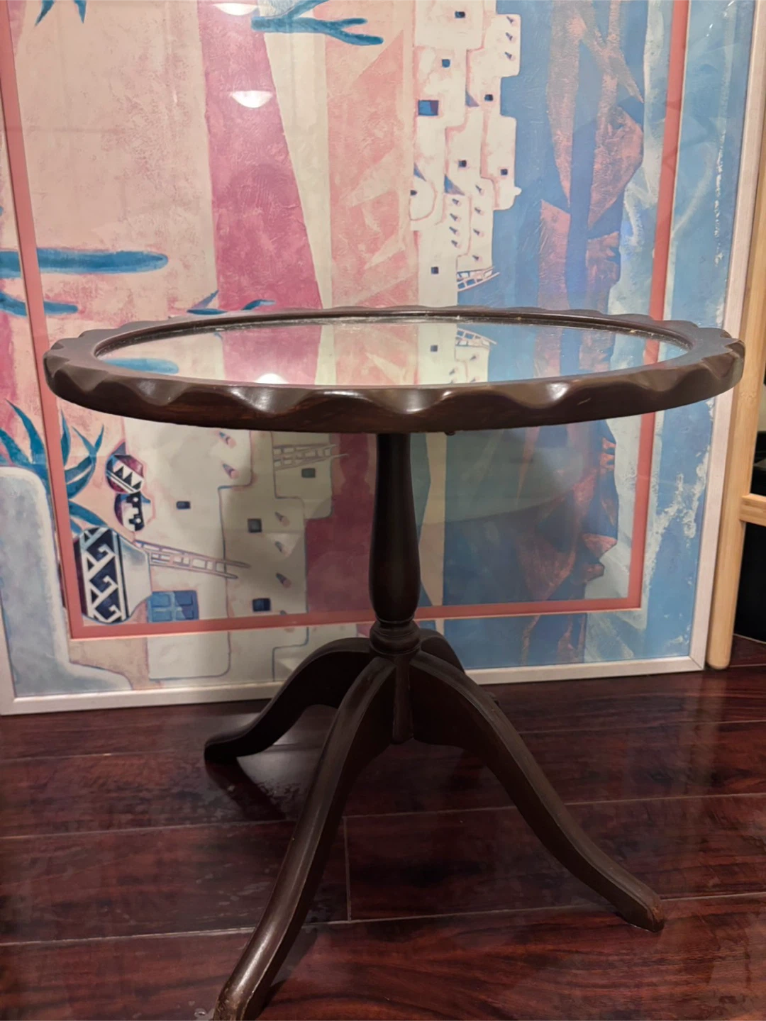 Vintage Round Side Table with Mirror Top