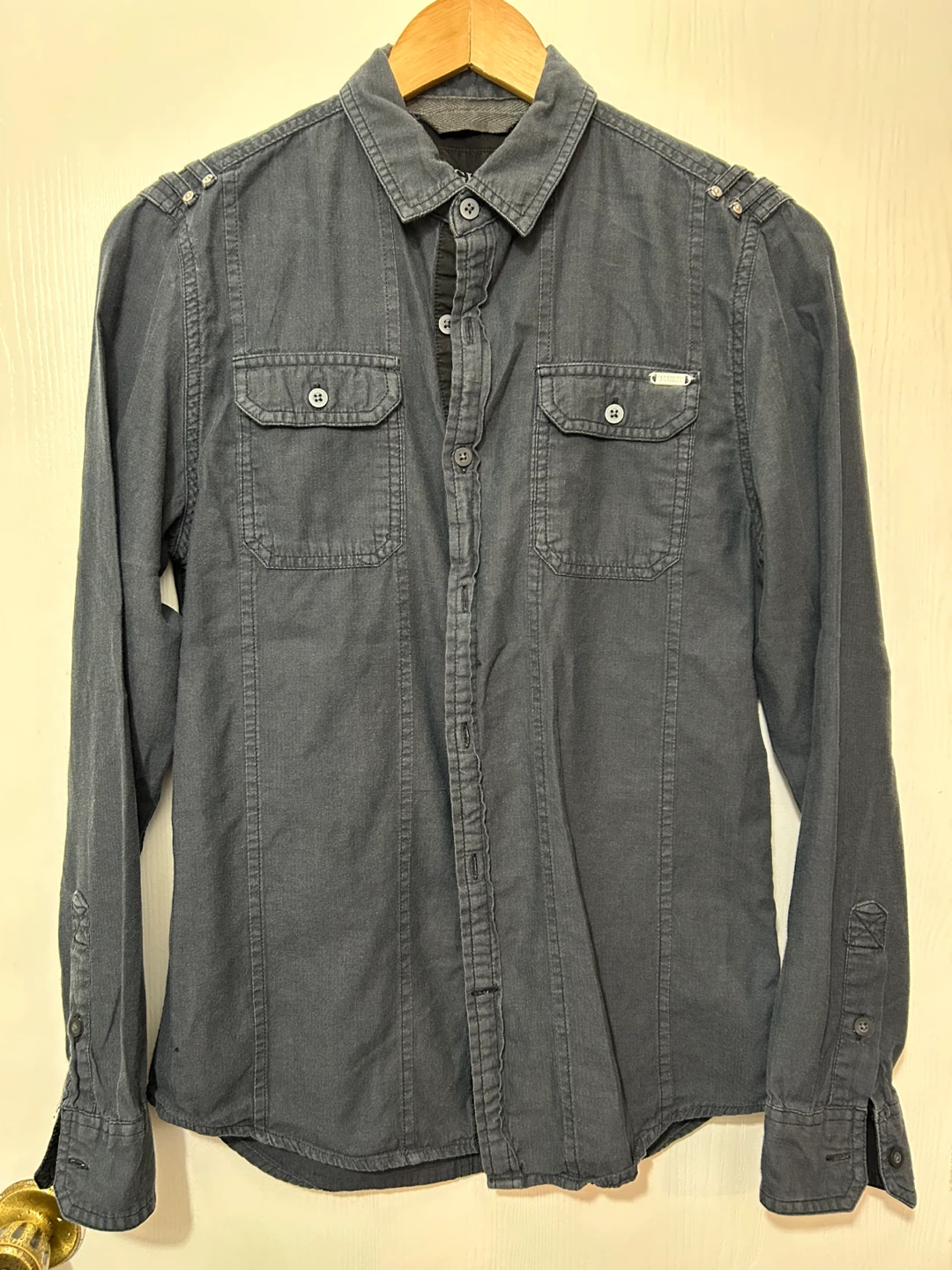 GUESS Slim Fit Long Sleeve Shirt - Dark Grey - XS
