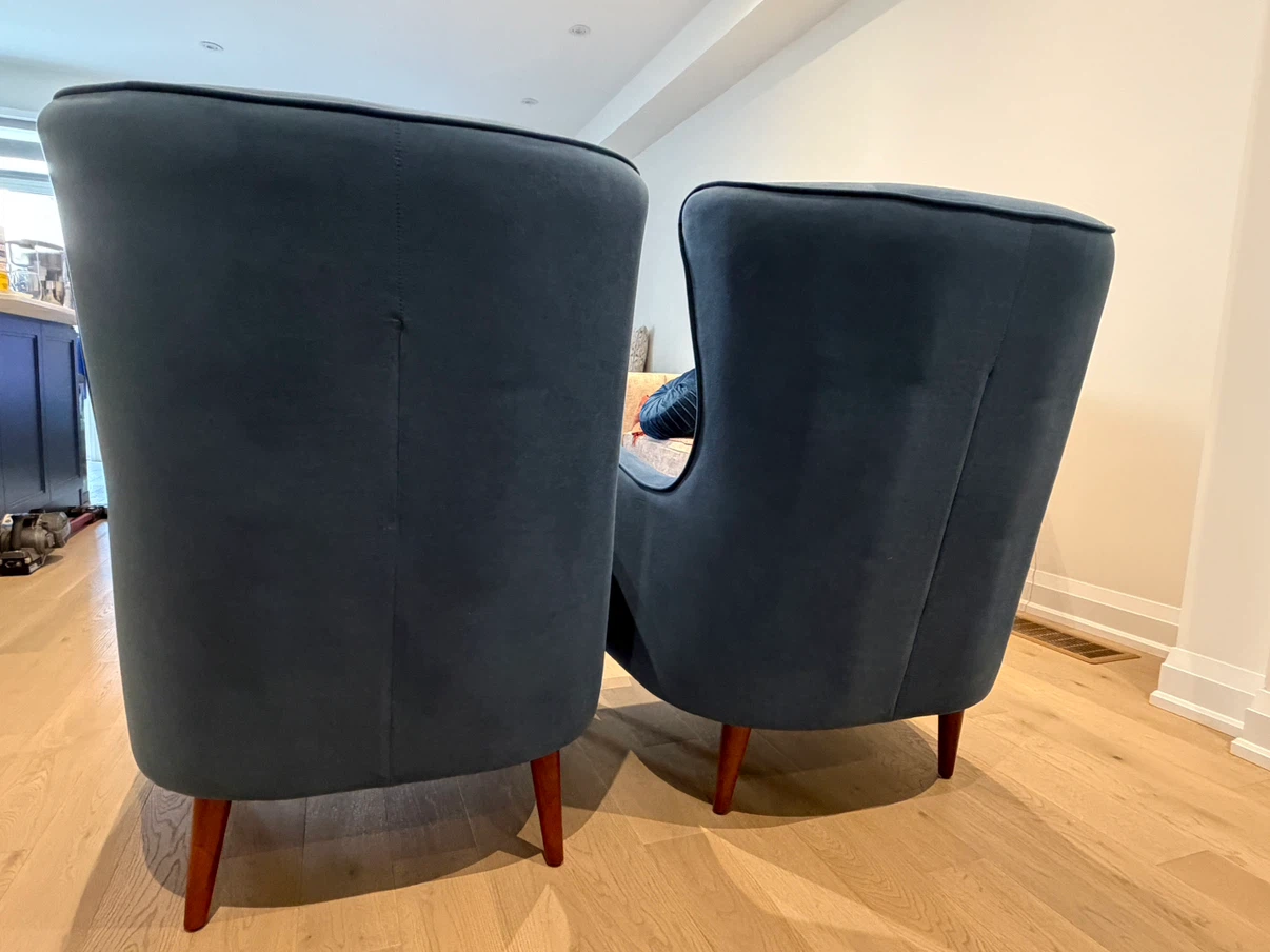 Set of Two Blue Velvet Wingback Accent Chairs - photo 2