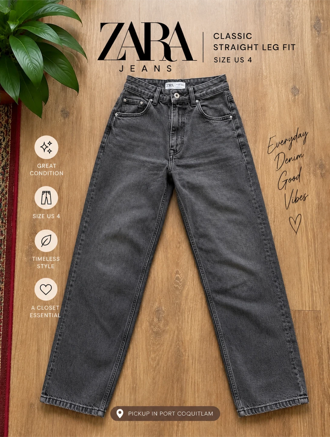 Zara High Waisted Charcoal Jeans – Size 4