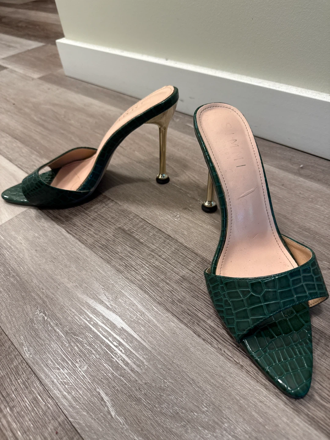 Simmi London Green Croc Mules