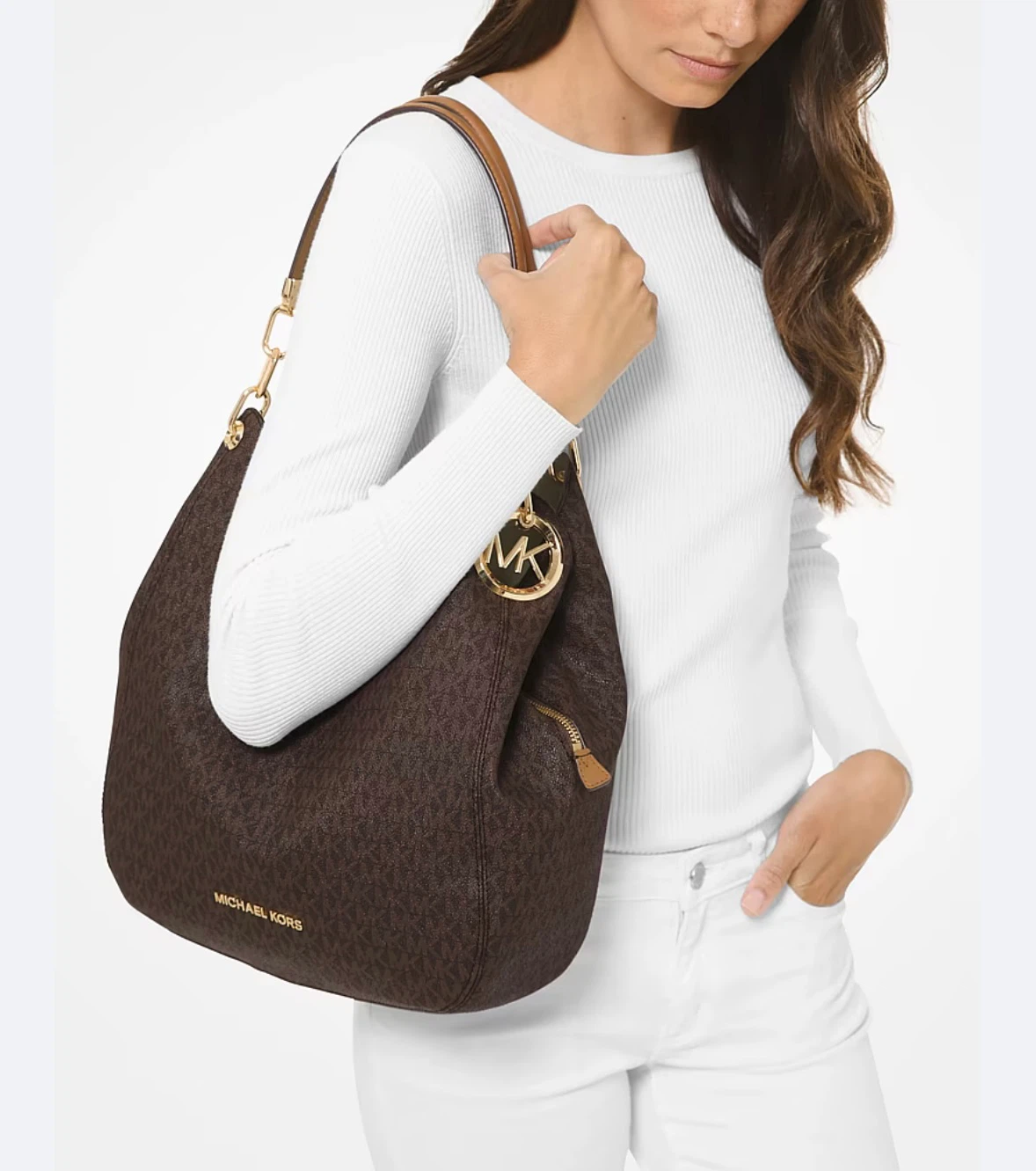 Michael Kors Signature Logo Brown Shoulder Bag