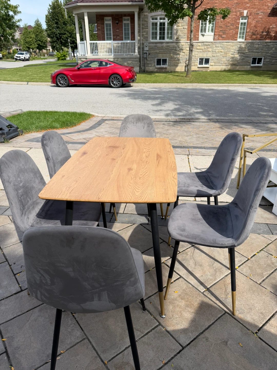 Modern Dining Table with 6 Velvet Chairs