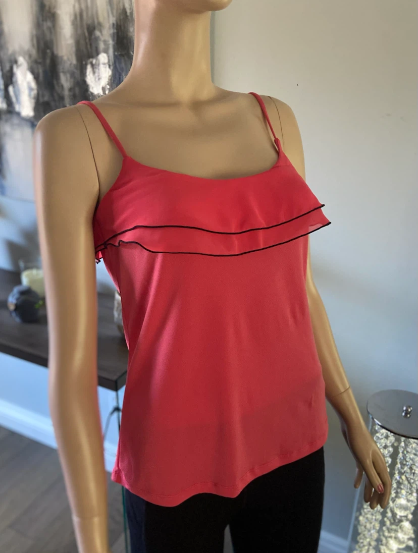 Coral Ruffle Camisole with Black Trim XS