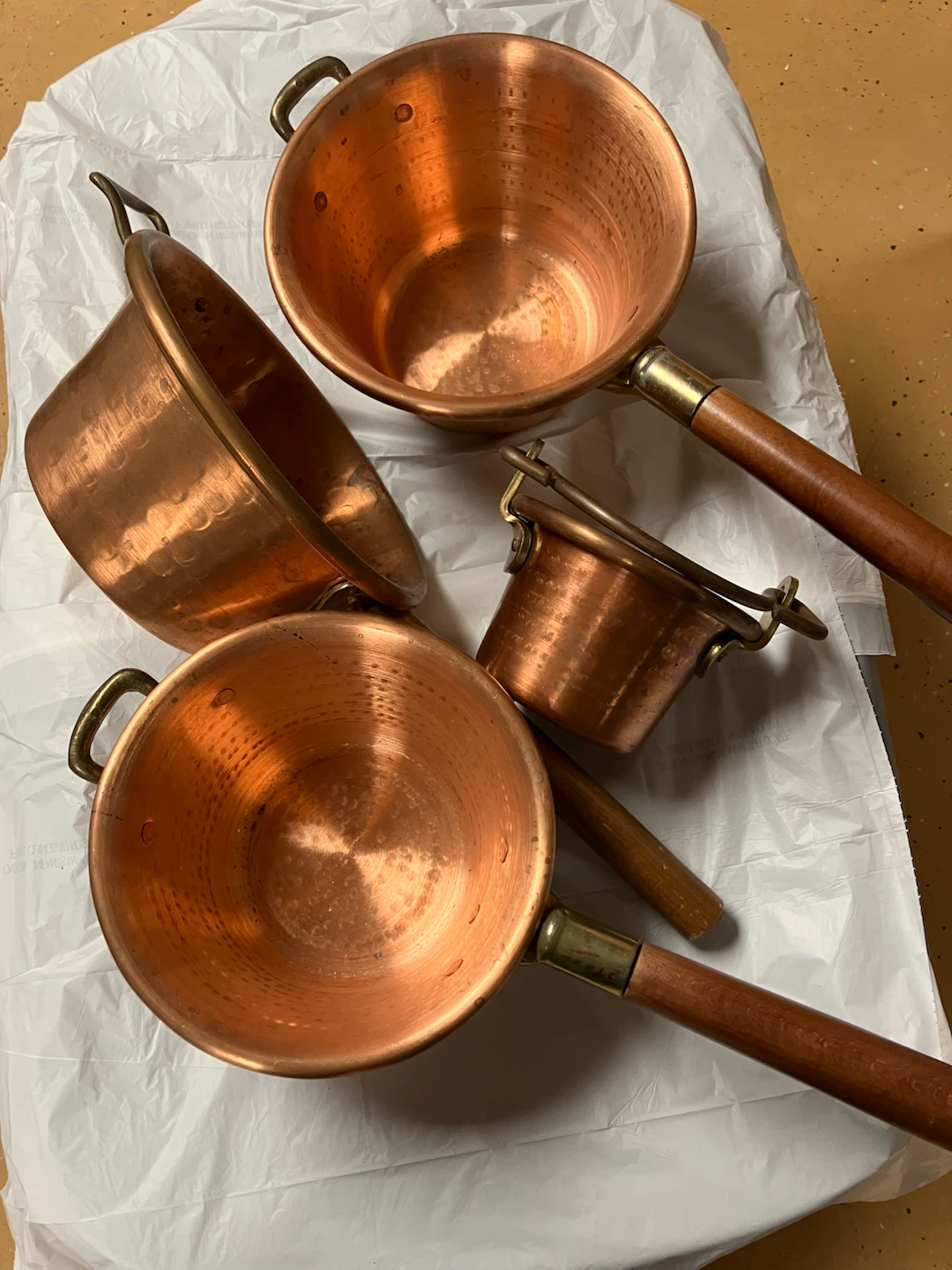 Set of 10 Hammered Copper Pans handmade In Italy