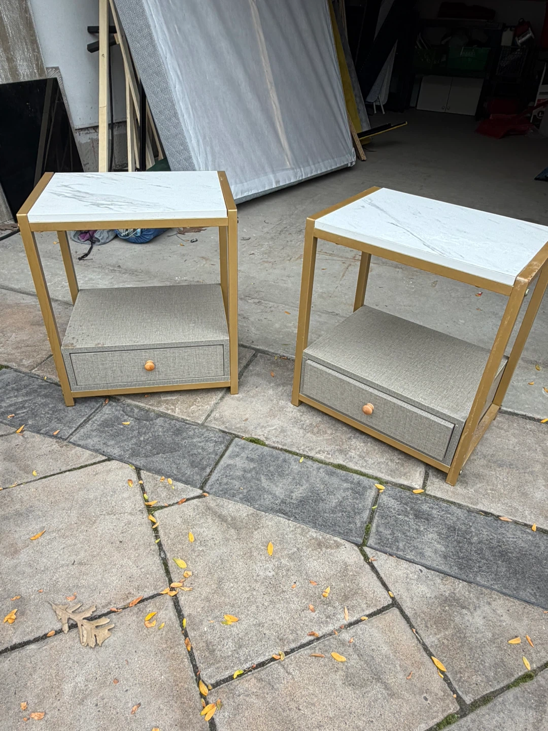 Pair of Marble-Top Nightstands with Storage Drawers