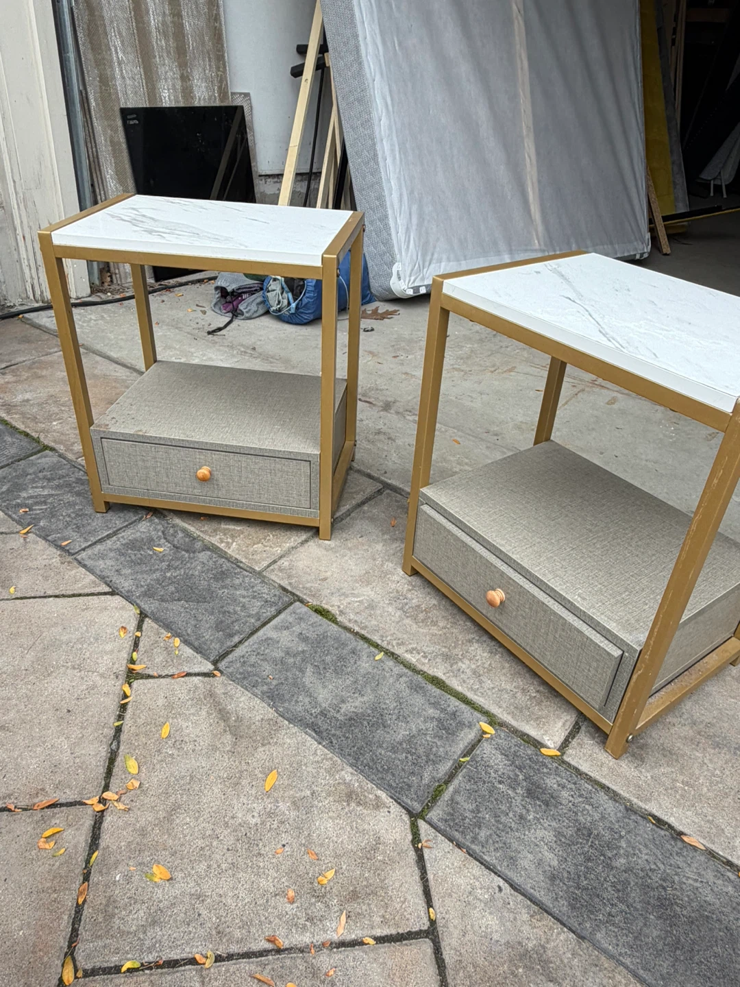 Pair of Marble-Top Nightstands with Storage Drawers - photo 2