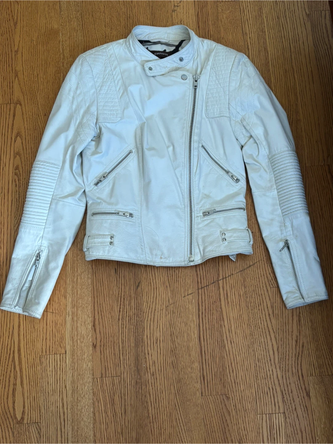 Danier white biker jacket size xs