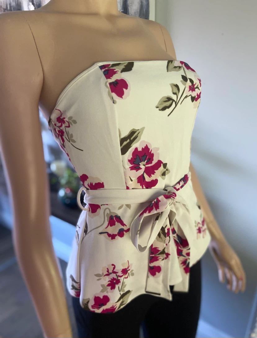 Floral Strapless Peplum Tie-Waist Top XS - photo 2