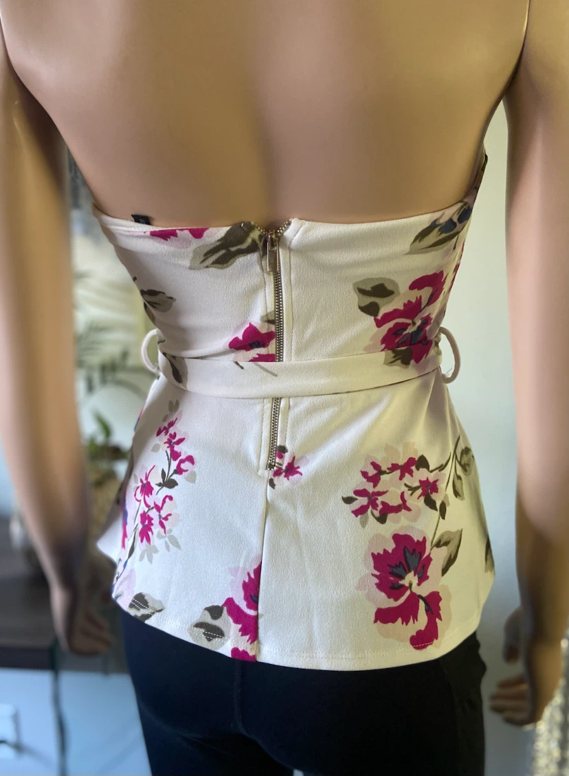 Floral Strapless Peplum Tie-Waist Top XS - photo 3