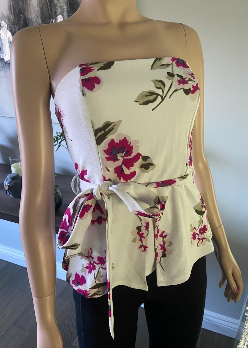 Floral Strapless Peplum Tie-Waist Top XS - photo 4