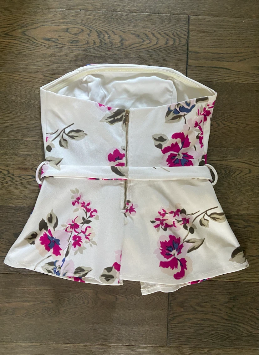 Floral Strapless Peplum Tie-Waist Top XS - photo 5