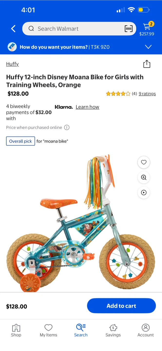 Huffy 12-inch Disney Moana Bike for Girls