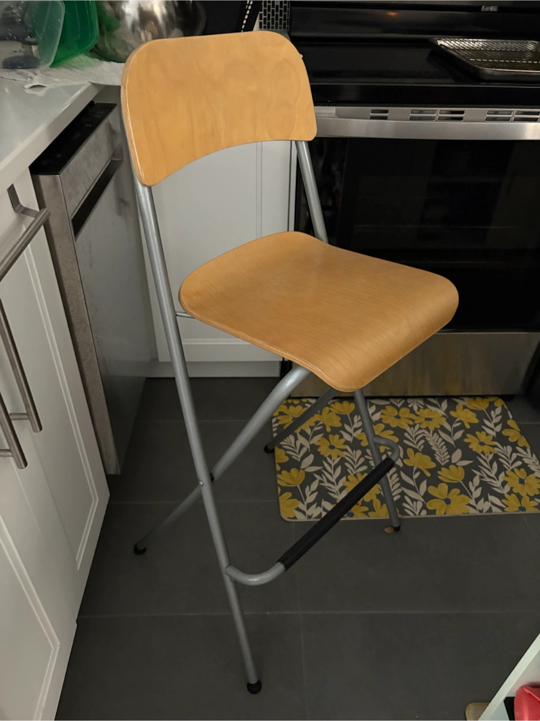 Folding Bar Stool with Wood Seat
