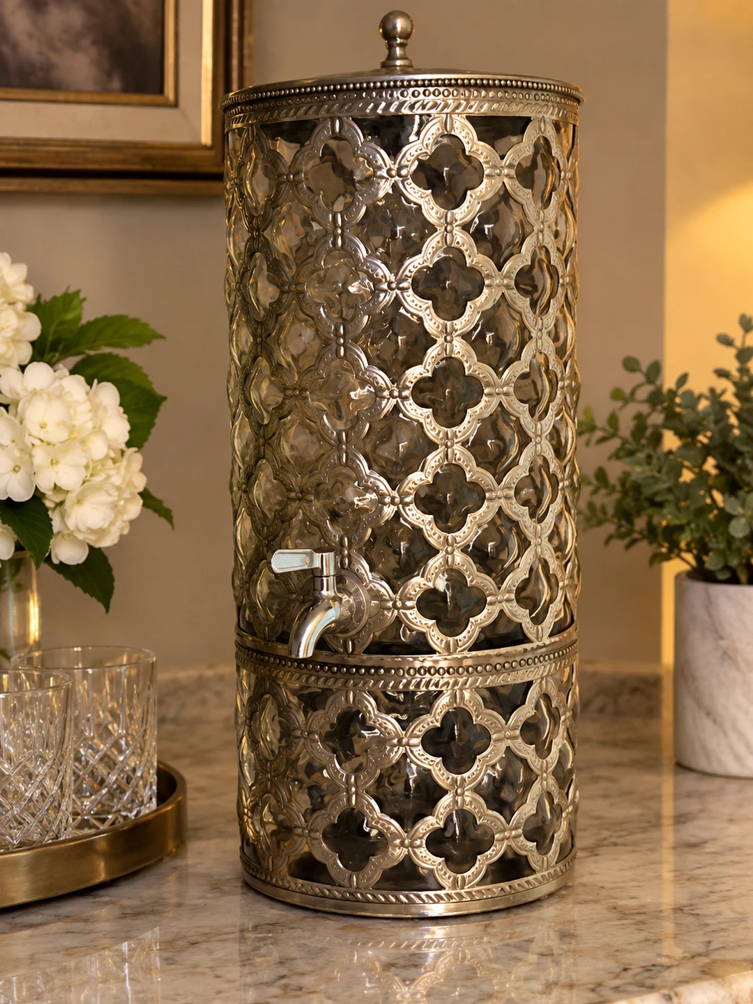 Decorative glass beverage dispenser