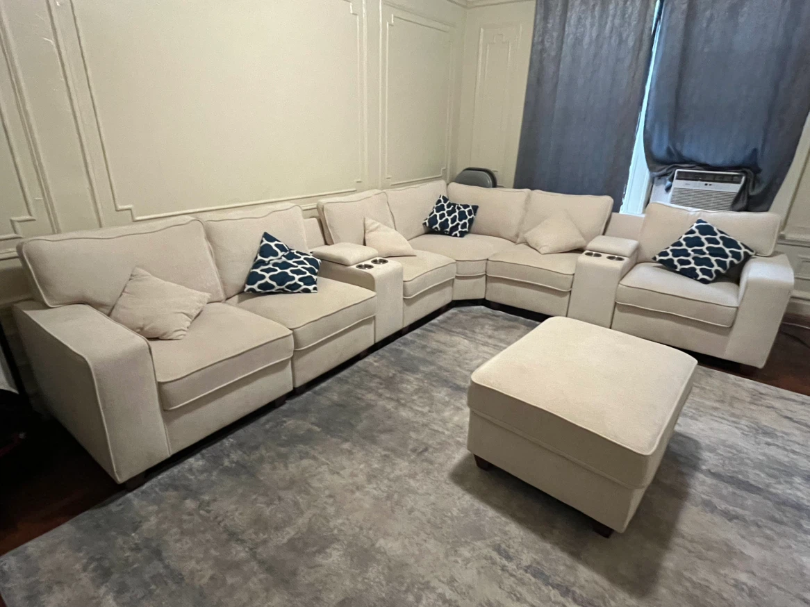 Modular Beige Sectional Sofa with Charging Ports