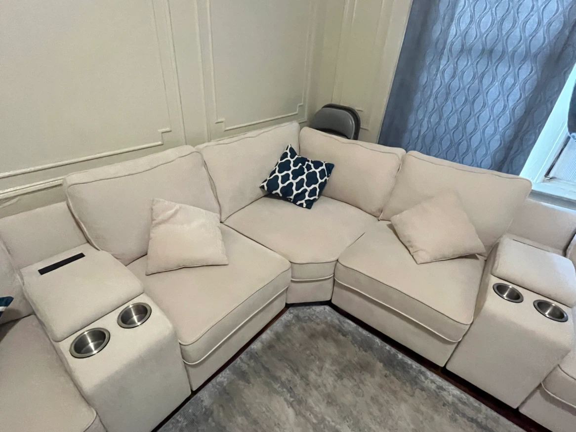 Modular Beige Sectional Sofa with Charging Ports - photo 2