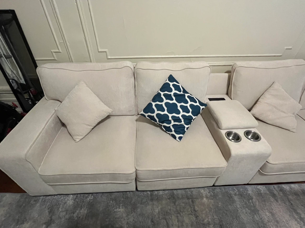 Modular Beige Sectional Sofa with Charging Ports - photo 3
