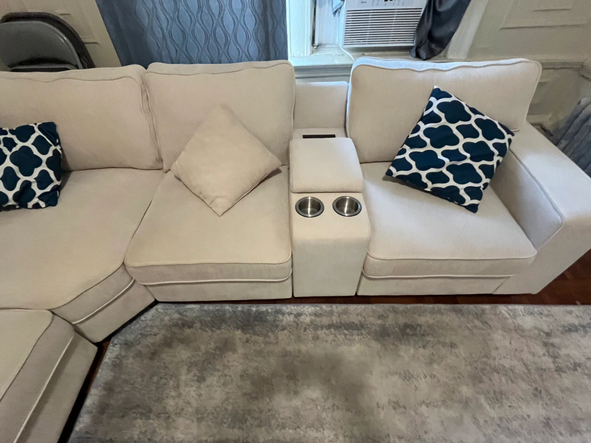 Modular Beige Sectional Sofa with Charging Ports - photo 4