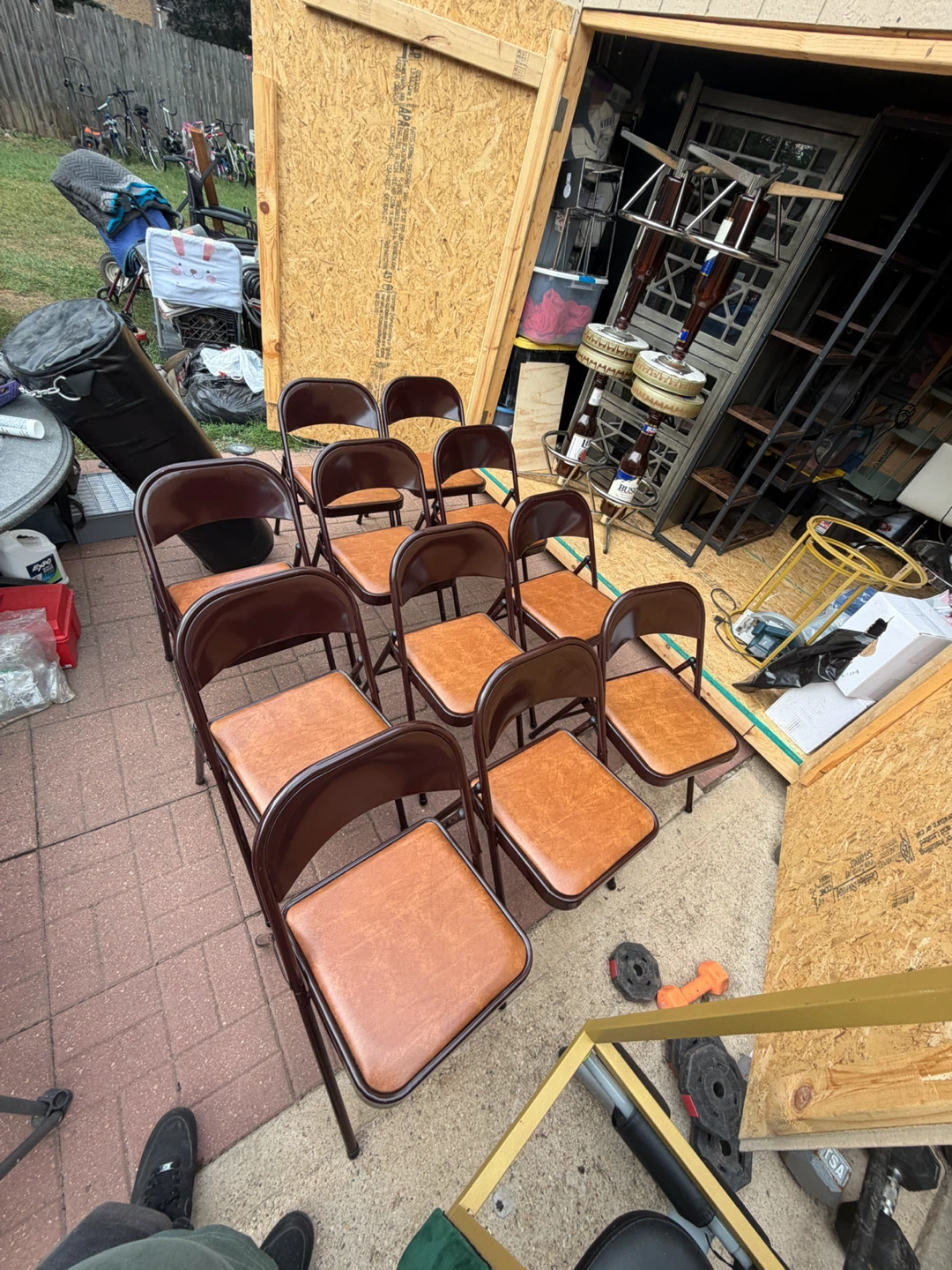 Set of 11 Brown Metal Folding Chairs - photo 2
