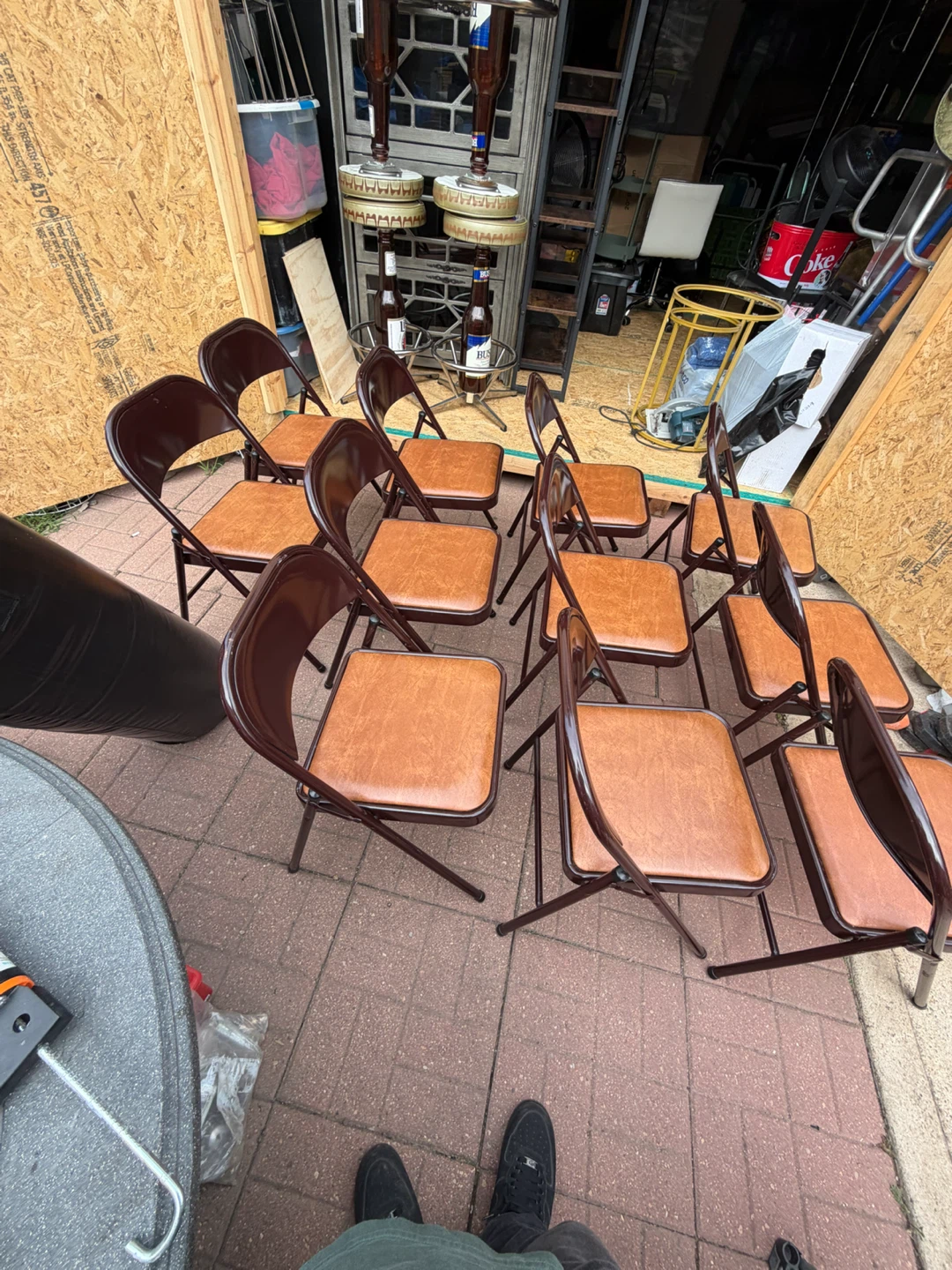Set of 11 Brown Metal Folding Chairs - photo 3