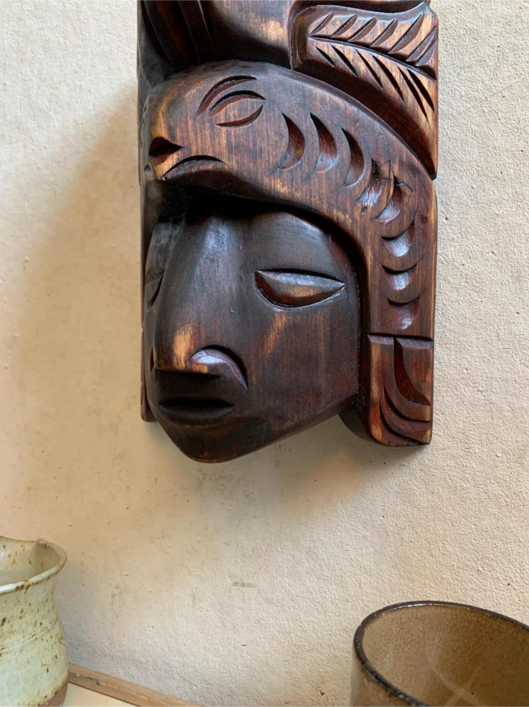 Hand Carved Wooden Mask - photo 5