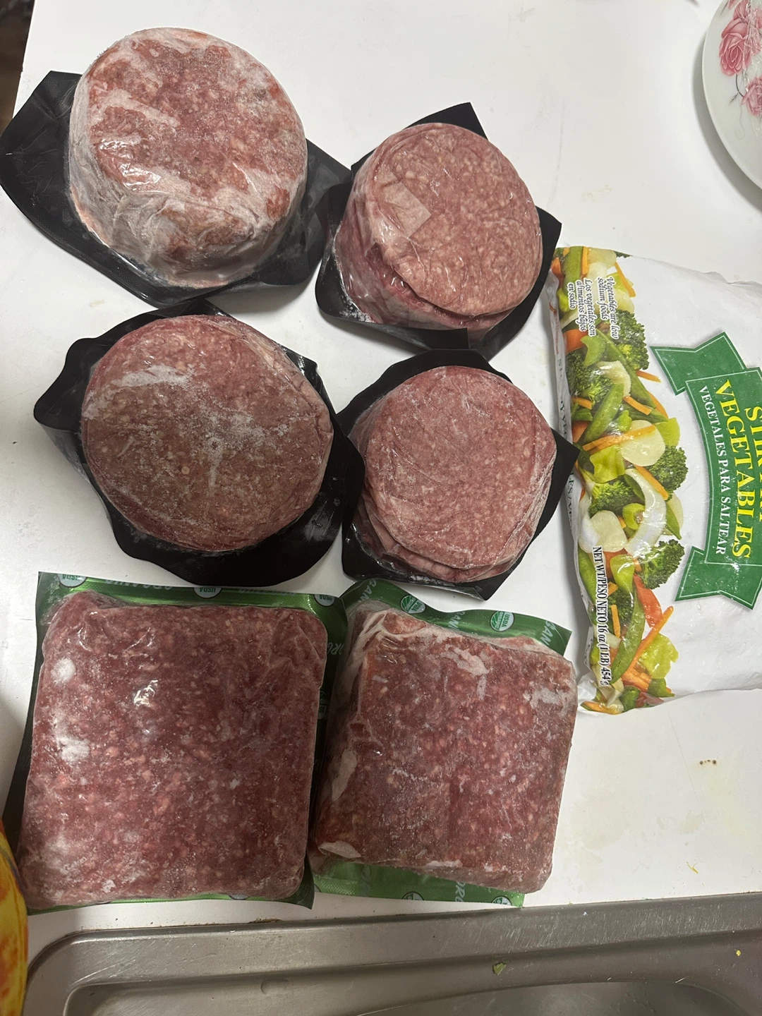 Frozen burger Patties and Stir Fry Vegetables