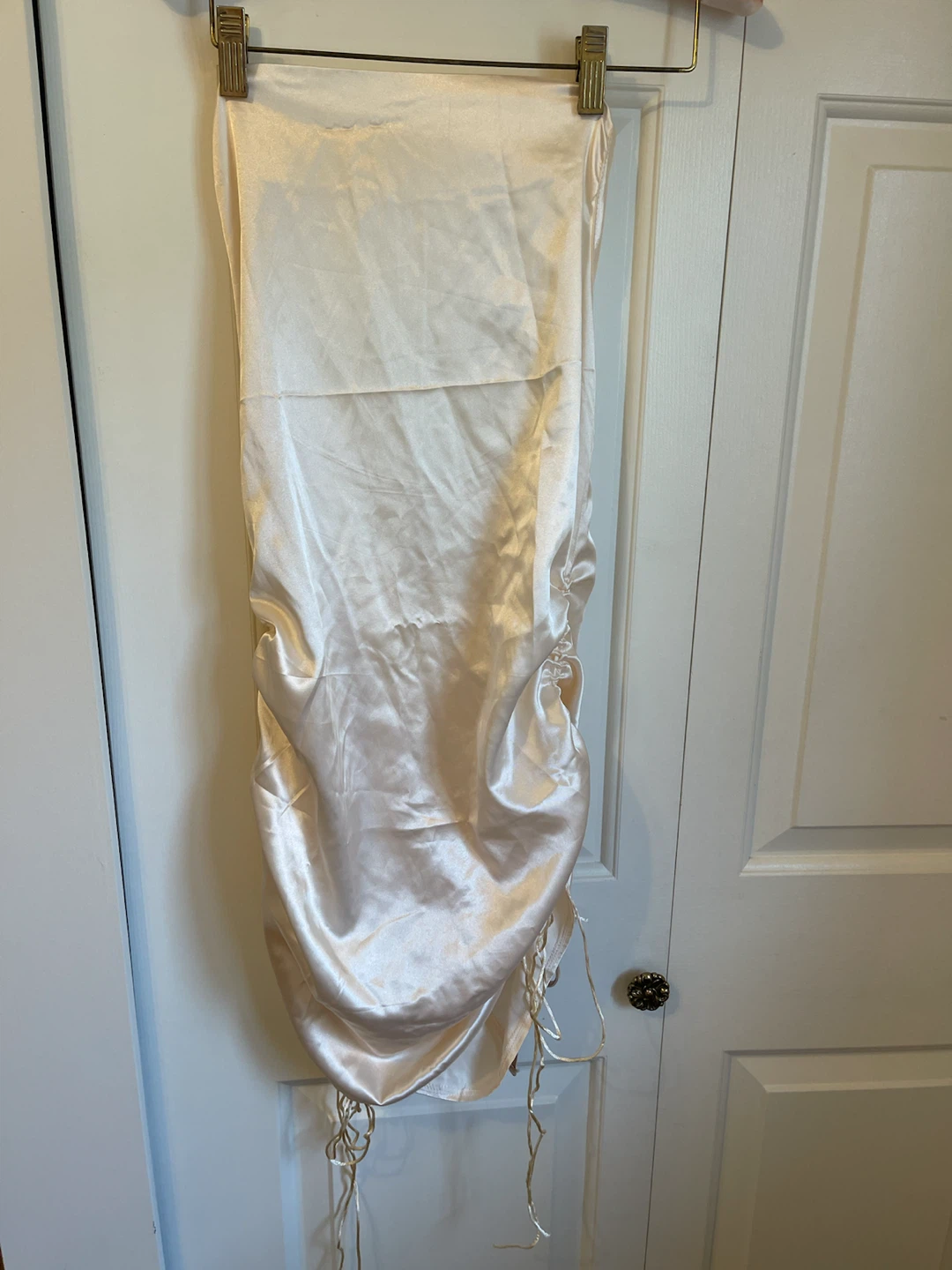 Cream Satin Ruched Mini Dress