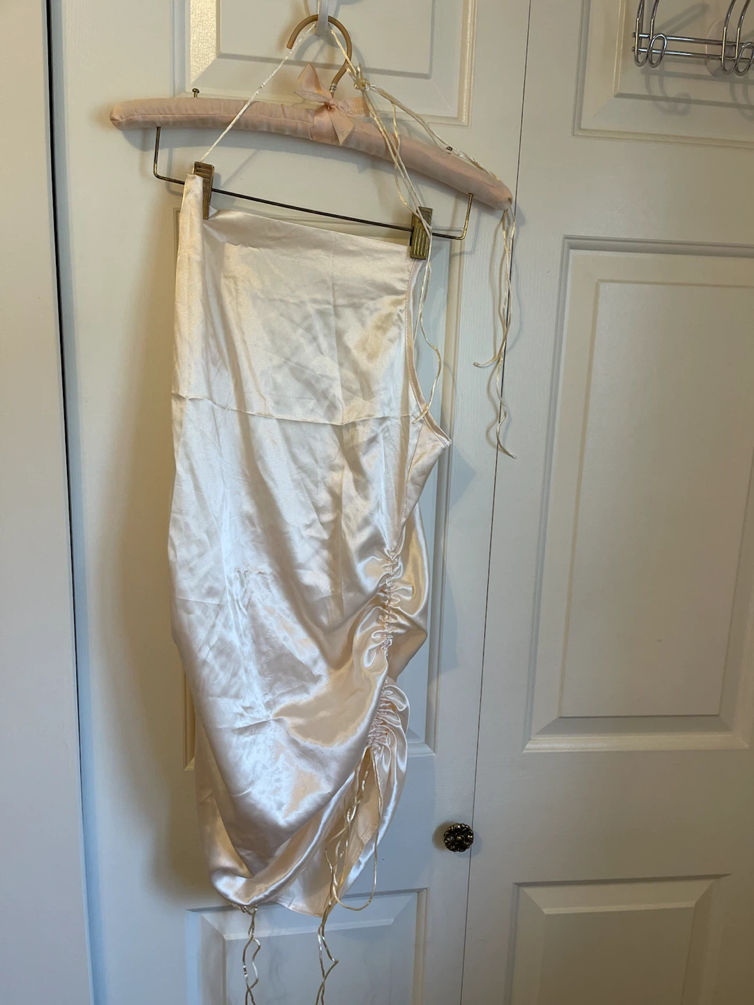 Cream Satin Ruched Mini Dress - photo 2