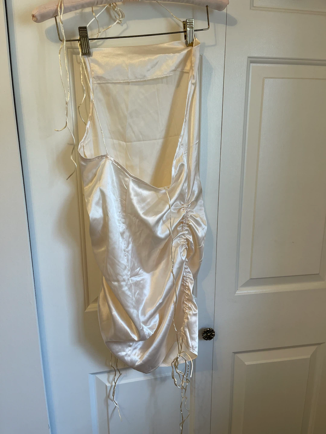 Cream Satin Ruched Mini Dress - photo 3