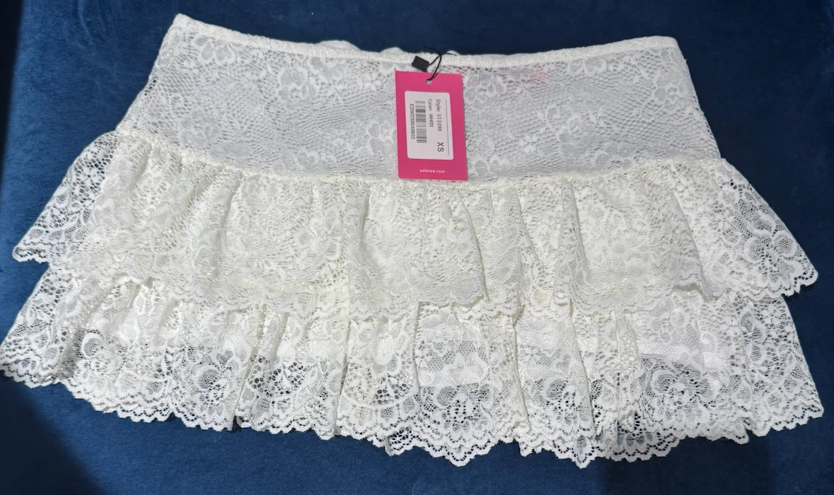 Edikted White Lace Ruffle Mini Skirt - photo 2