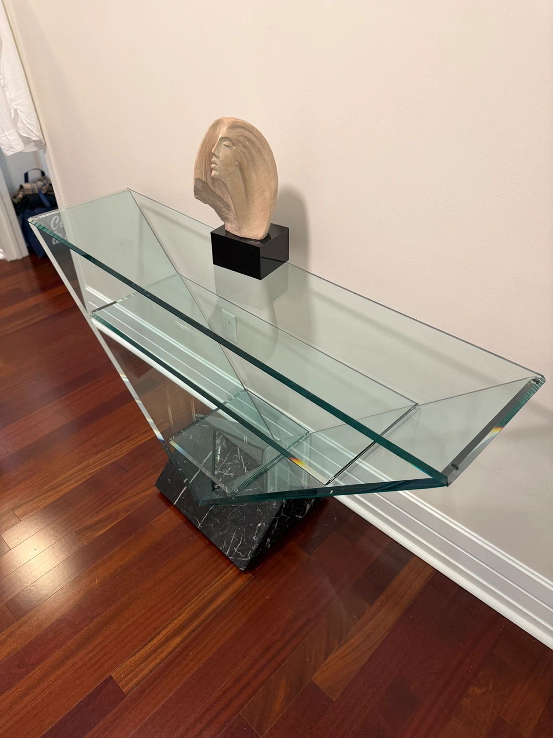 Modern Glass and Black Marble Console Table - photo 3