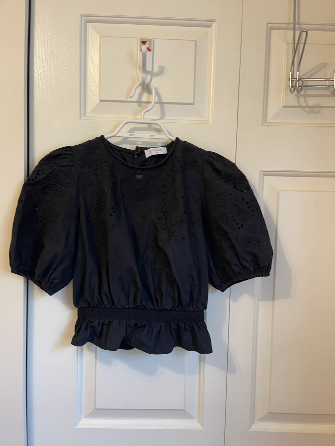 Little Moon Black Eyelet Puff Sleeve Blouse