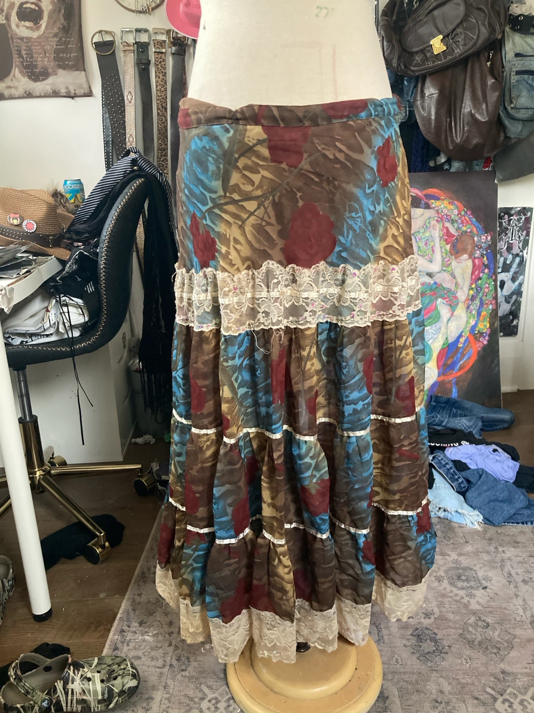 Vintage Floral Tiered Boho Skirt