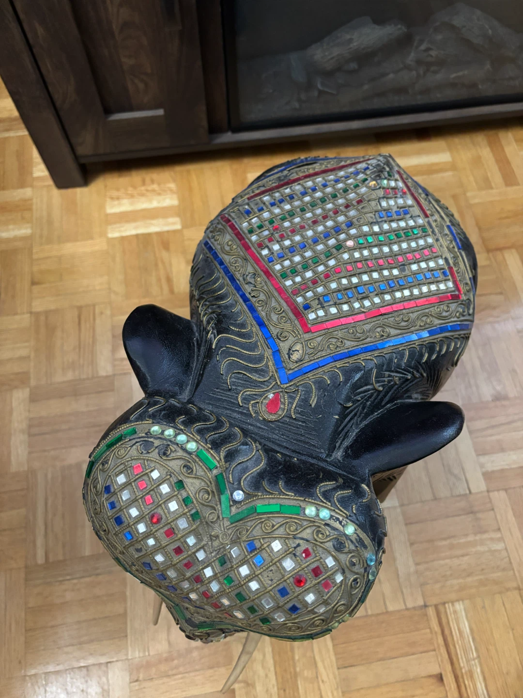 Decorative wooden elephant stool with mirror tiles - photo 2