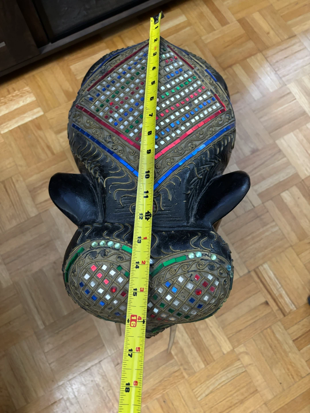 Decorative wooden elephant stool with mirror tiles - photo 4