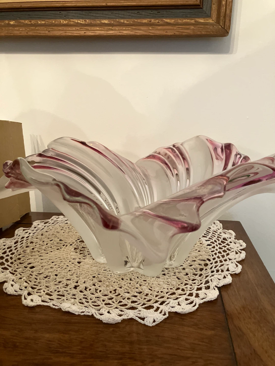 Vintage Clear and Purple  Art Glass Bowl