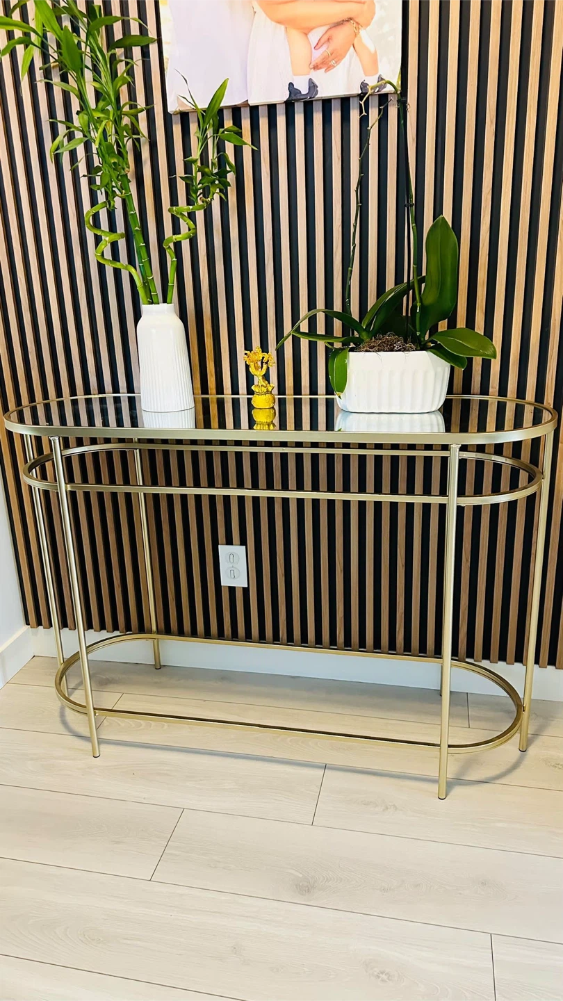 Gold Metal and Glass Console Table