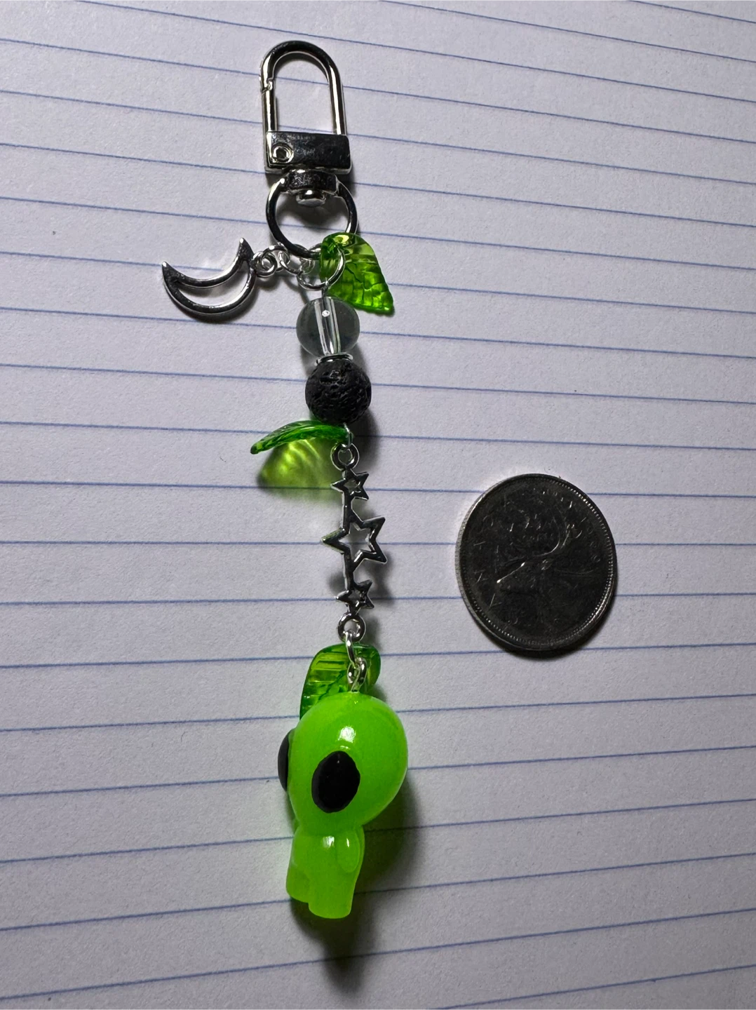 Handmade Green Alien Bead Charm Keychain
