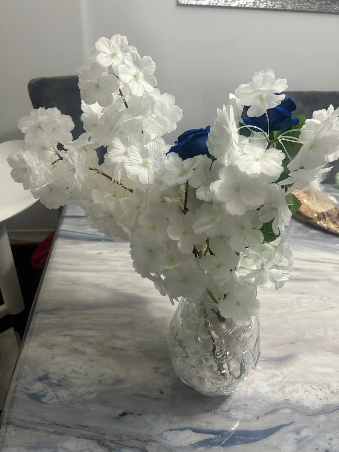 Artificial Floral Arrangement with Glass Vase