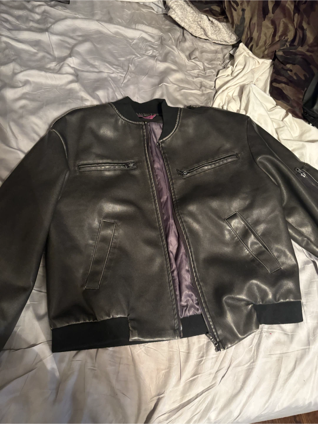Edikted Faux Leather Bomber Jacket