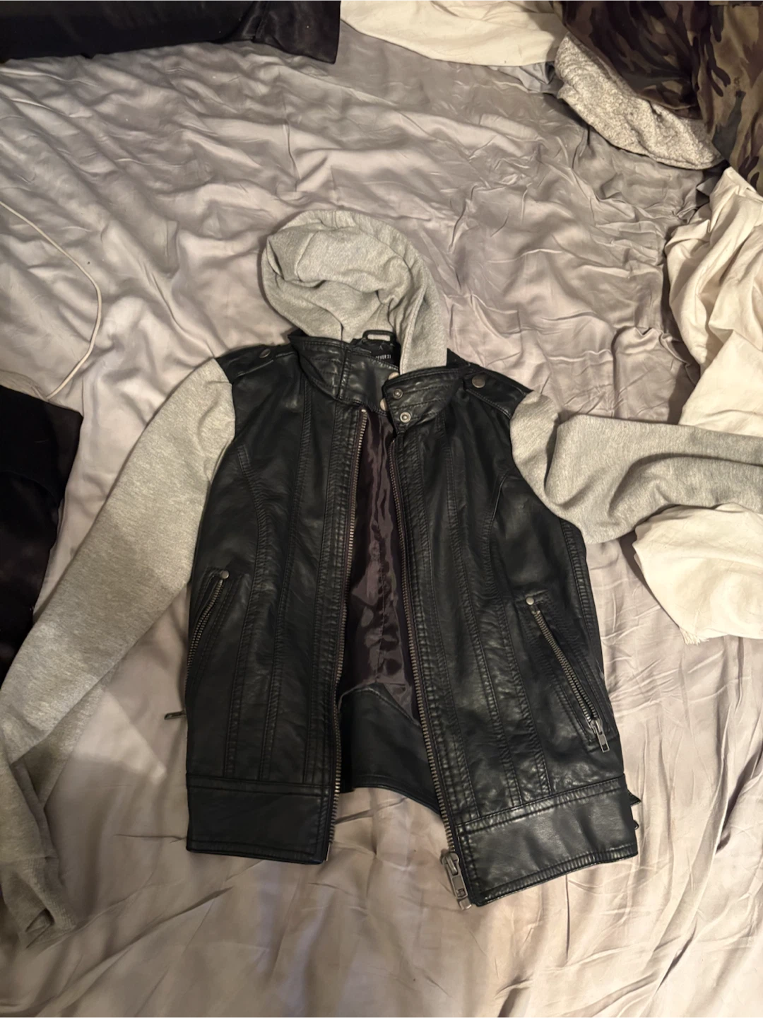 Forever 21 Faux Leather Jacket with Hood - Size Small