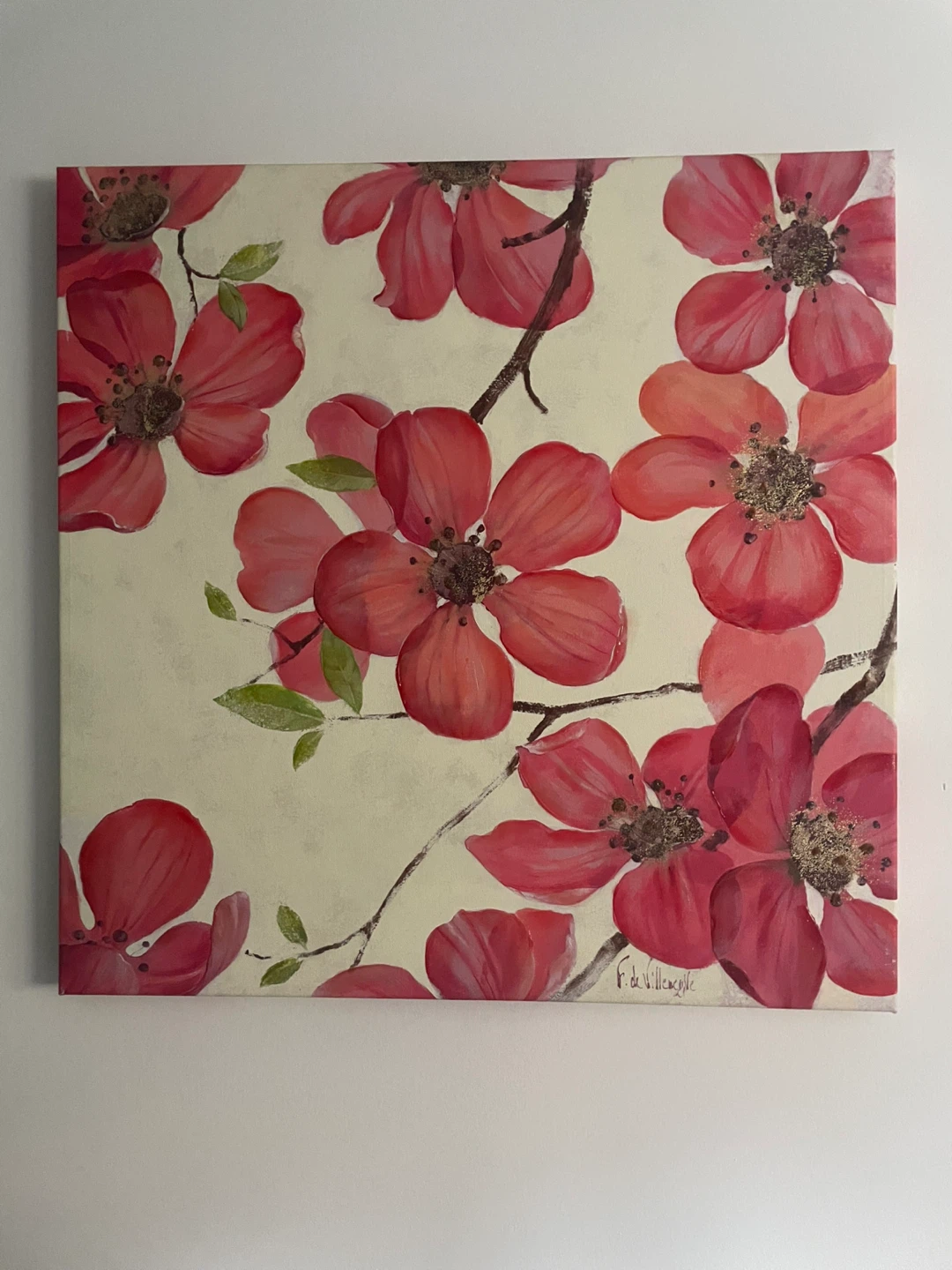 Floral canvas painting by F. de Villencelle