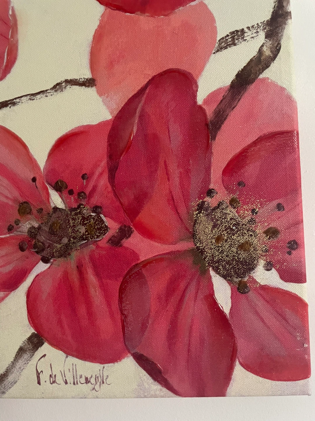 Floral canvas painting by F. de Villencelle - photo 2