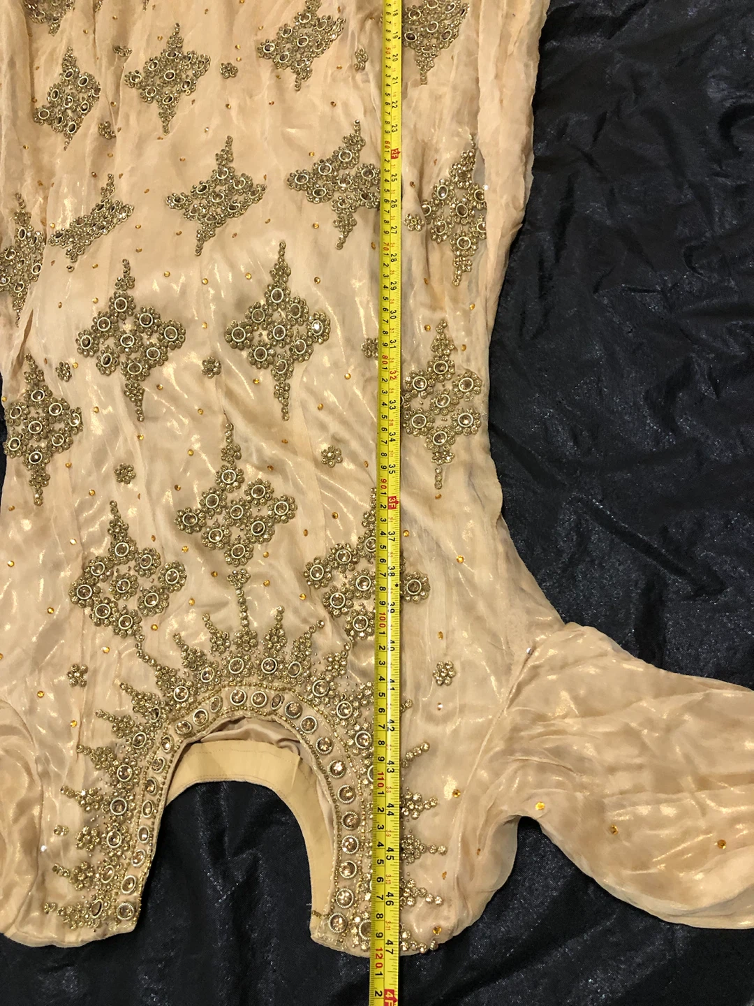 Beige and Gold Embroidered Anarkali Dress - photo 5